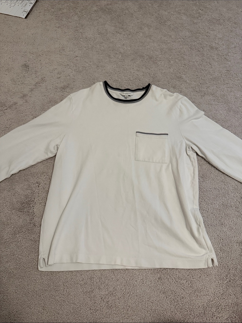 Club Monaco White Long-Sleeve Pocket Tee with Black Trim